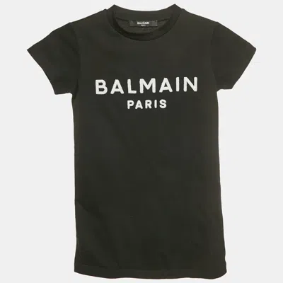 BALMAIN KIDS BLACK LOGO SEQUIN COTTON T-SHIRT 4 YRS