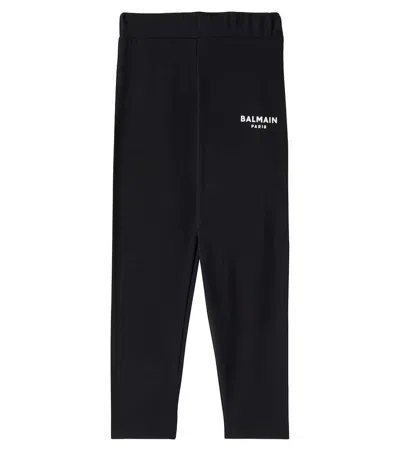 BALMAIN LOGO COTTON-BLEND JERSEY LEGGINGS