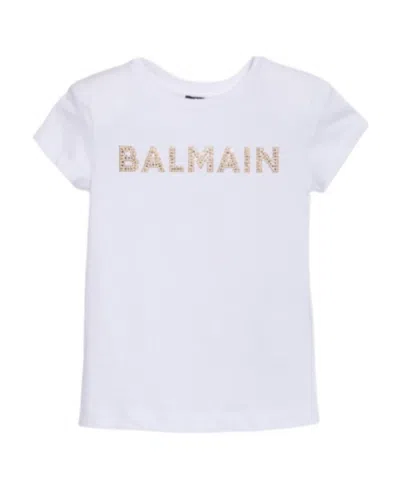 BALMAIN BALMAIN KIDS LOGO EMBELLISHED CREWNECK T-SHIRT