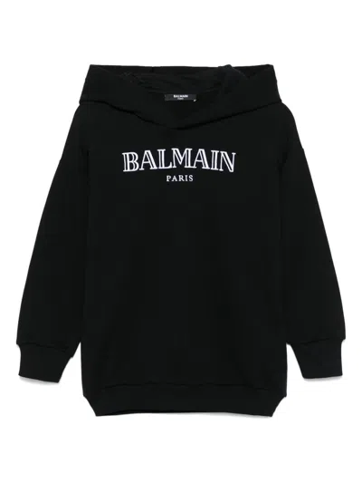 BALMAIN LOGO-EMBROIDERED HOODIE