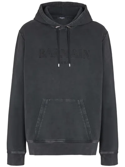 BALMAIN LOGO-EMBROIDERED HOODIE