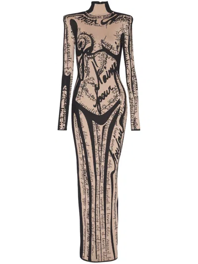 BALMAIN LOGO-EMBROIDERED MAXI DRESS