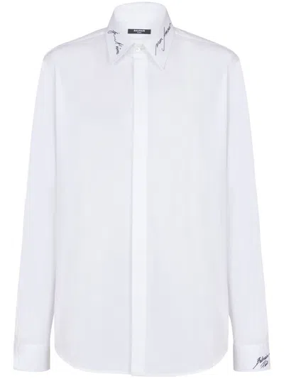 BALMAIN EMBROIDERED-COLLAR SHIRT