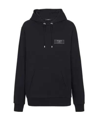 BALMAIN BALMAIN LOGO PATCH DRAWSTRING HOODIE