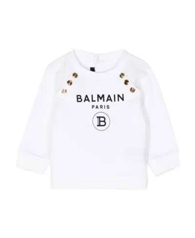 BALMAIN LOGO-PRINT DOUBLE-BUTTON SWEATSHIRT