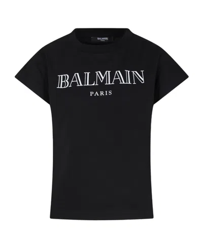BALMAIN BALMAIN KIDS LOGO PRINTED CREWNECK T-SHIRT
