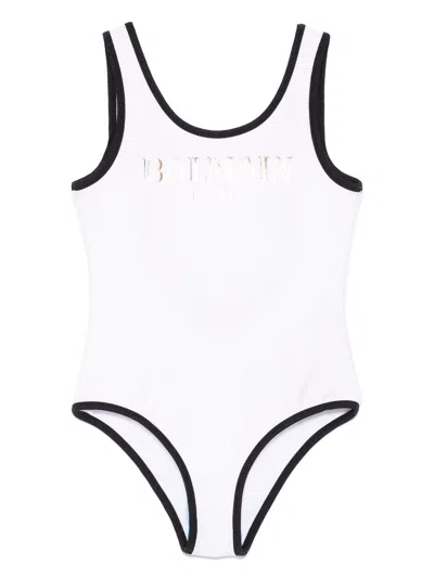 BALMAIN LOGO-PRINT SWIMSUIT