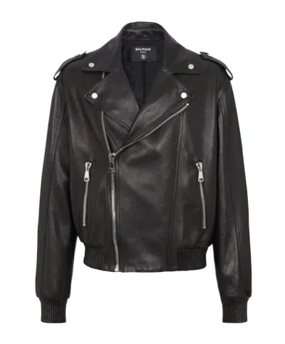BALMAIN LONG SLEEVE LEATHER JACKET