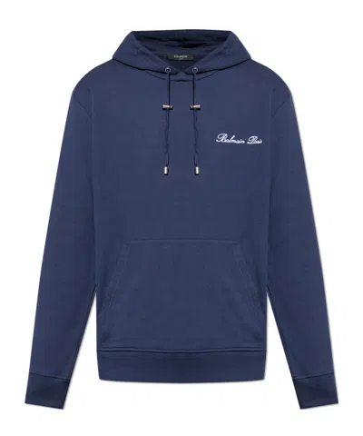 BALMAIN LOGO-EMBROIDERED HOODIE