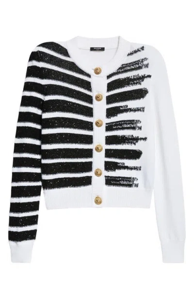 BALMAIN BALMAIN MAKEUP STRIPE SEQUIN CARDIGAN