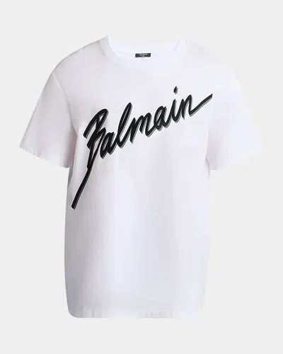BALMAIN MEN'S FLOCKED SCRIPT T-SHIRT