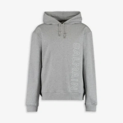 BALMAIN BALMAIN MEN HOODIE SWEATSHIRT SIDE LOGO LONG SLEEVES COTTON GRAY DRAWSTRINGS