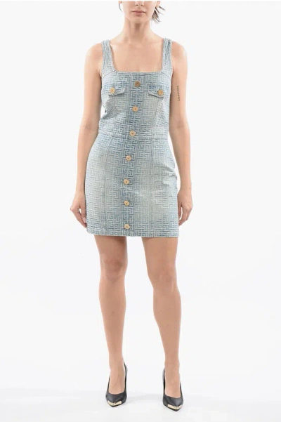 BALMAIN MONOGRAM DENIM MINI DRESS