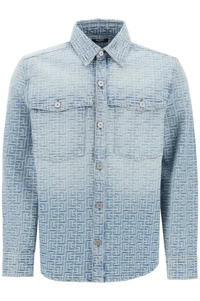 BALMAIN BALMAIN MONOGRAM JACQUARD DENIM SHIRT