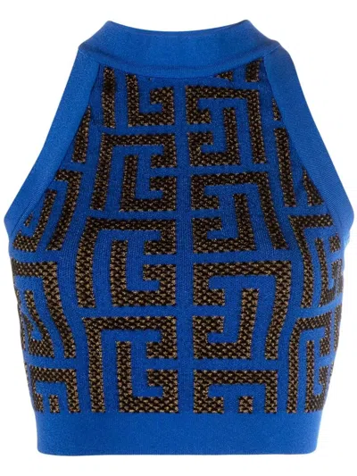 BALMAIN MONOGRAM KNIT CROP TOP