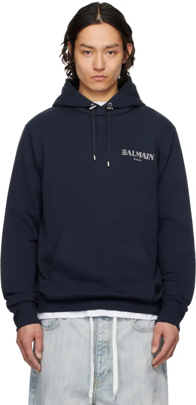 BALMAIN NAVY VINTAGE GEL HOODIE