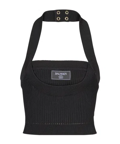 BALMAIN BALMAIN RIBBED KNIT HALTERNECK TOP