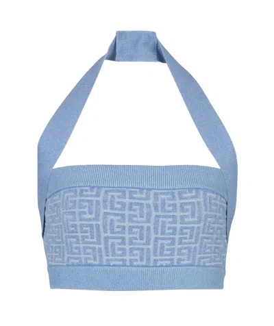 BALMAIN KNIT HALTERNECK TOP WITH PB LABYRINTH MONOGRAM