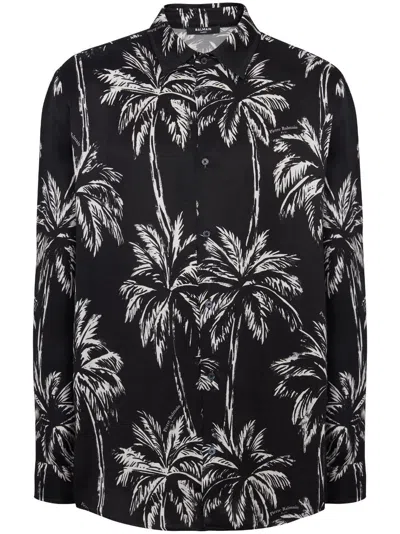 BALMAIN BALMAIN PALM PRINT SATIN SHIRT