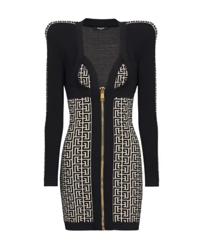 BALMAIN BALMAIN MONOGRAMMED BODYCON KNITTED DRESS