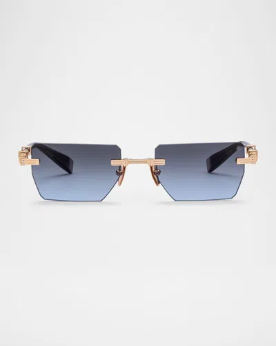 BALMAIN PIERRE TITANIUM RECTANGLE SUNGLASSES