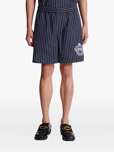 BALMAIN PINSTRIPE EMBROIDERED SHORTS