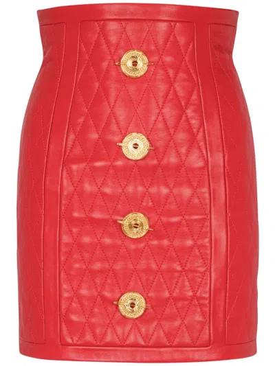BALMAIN QUILTED LEATHER MINI SKIRT
