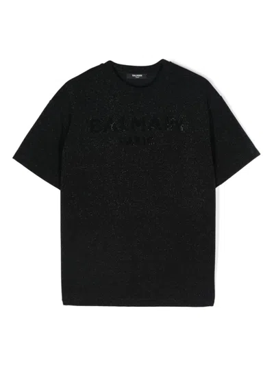 BALMAIN RHINESTONE-LOGO T-SHIRT