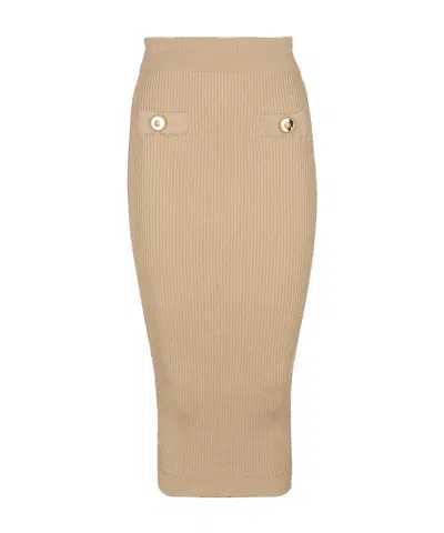 BALMAIN BALMAIN BUTTON DETAILED RIBBED PENCIL SKIRT