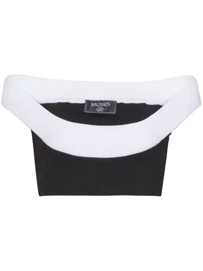 BALMAIN RIBBED-KNIT CROPPED TOP