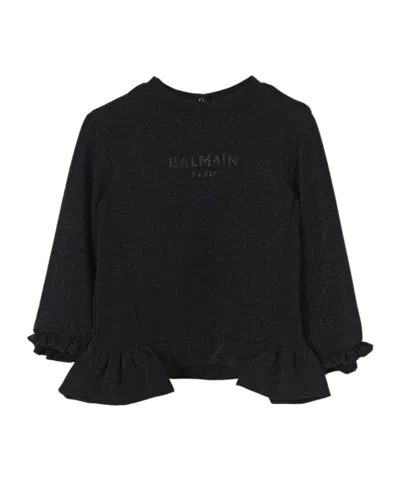 BALMAIN RUFFLED SEQUINED SWEATER