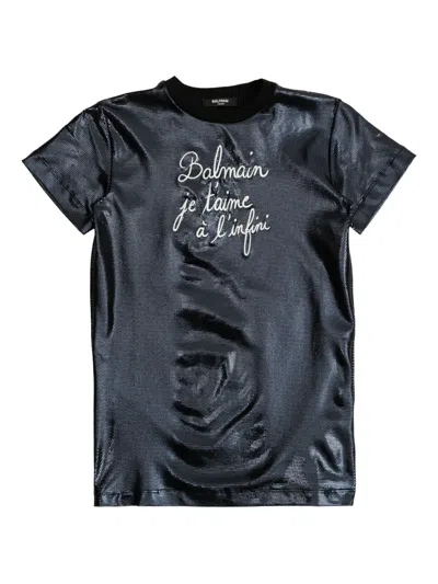BALMAIN SATIN GRAPHIC T-SHIRT DRESS