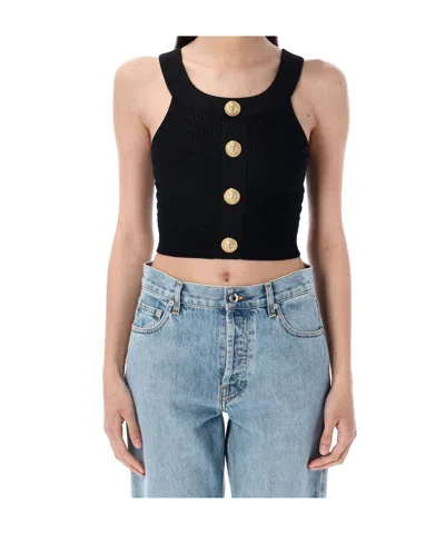 BALMAIN BALMAIN BUTTON EMBELLISHED CROPPED TOP