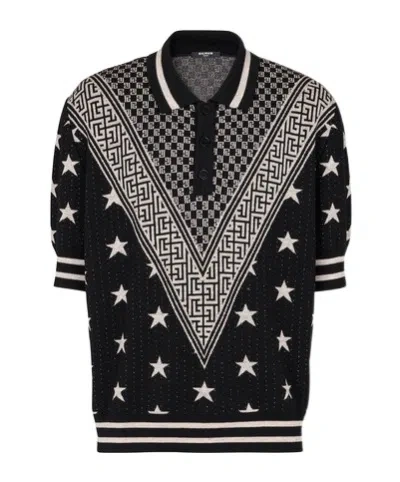 BALMAIN STAR PATTERN POLO SHIRT