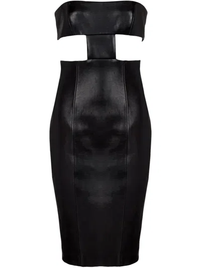 BALMAIN STRAPLESS LEATHER MINI DRESS