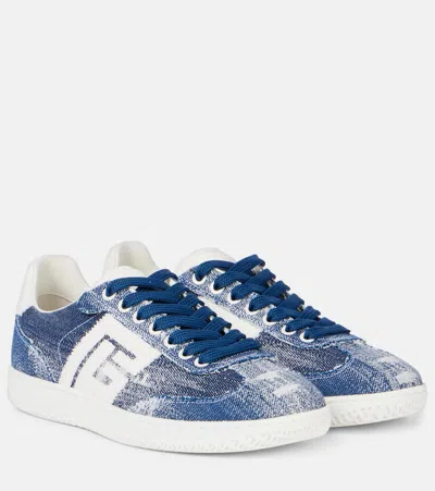 BALMAIN SWAN DENIM SNEAKERS