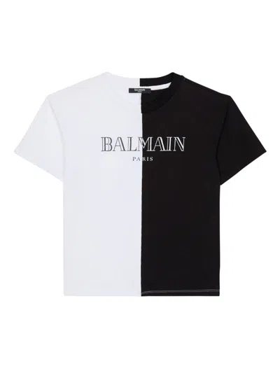 BALMAIN TWO-TONE COTTON T-SHIRT