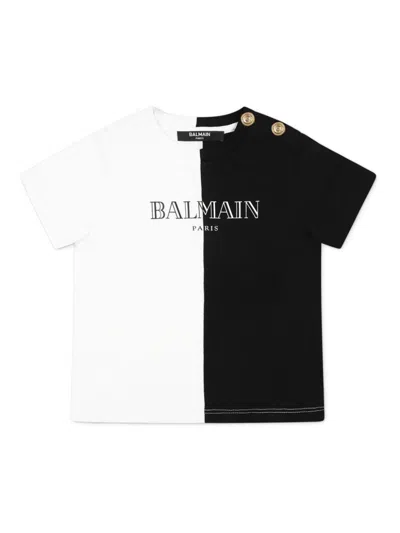 BALMAIN TWO-TONE LOGO-PRINT T-SHIRT