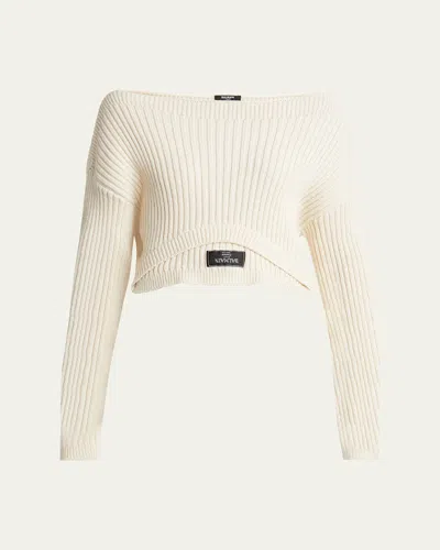 BALMAIN UPSIDE DOWN BOAT NECK RIB CASHMERE CROPPED SWEATER