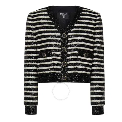 BALMAIN BALMAIN V-NECK STRIPED SEQUINNED JACKET