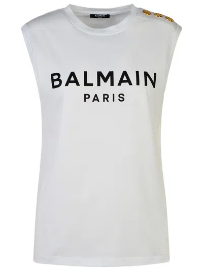 BALMAIN BALMAIN WHITE COTTON TANK TOP WOMEN