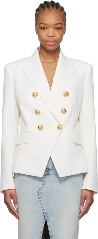 BALMAIN WHITE GRAIN DE POUDRE 6-BUTTON BLAZER
