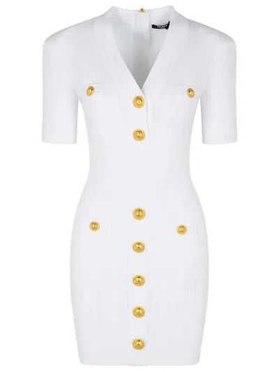 BALMAIN BALMAIN WHITE VISCOSE BLEND DRESS WOMEN