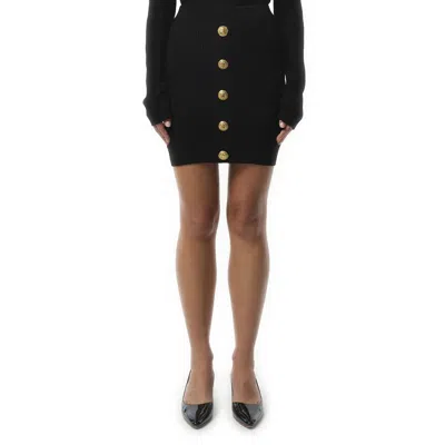 BALMAIN WOMEN'S BUTTONED KNIT SHORT SKIRT