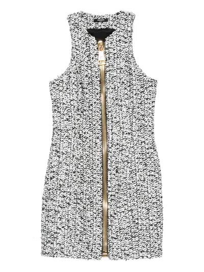 BALMAIN ZIP-FRONT TWEED MINI DRESS