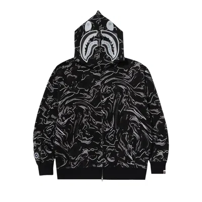 BAPE BAPE MARBLING CAMO SHARK RELAXED FIT FULL ZIP HOODIE 'BLACK'