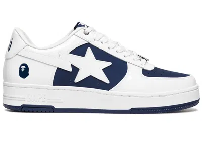 BAPE MEN'S A BATHING APE BAPE STA LOW #6 SNEAKERS IN WHITE/NAVY BLUE