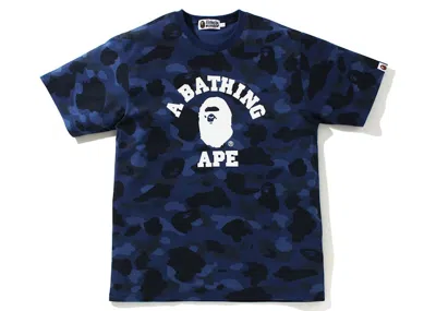 BAPE MEN'S BAPE CAMO COLLEGE TEE SHIRT (SS21) IN NAVY BLUE