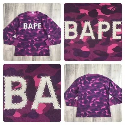 BAPE SWAROVSKI BAPE LOGO PURPLE CAMO LONG SLEEVE T-SHIRT APE NIGO