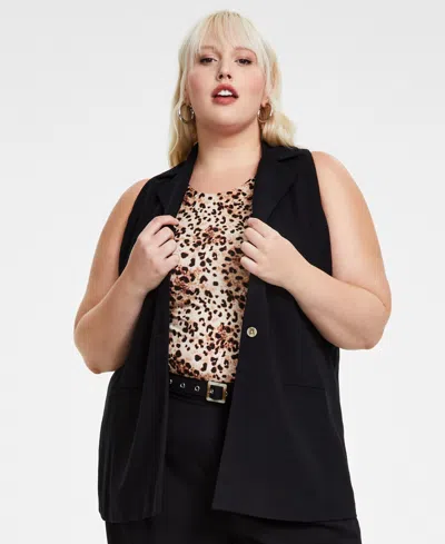 BAR III TRENDY PLUS SIZE SINGLE-BUTTON COLLARED VEST, CREATED FOR MACY'S